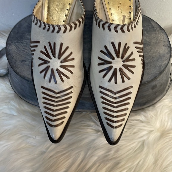 #1171 BCBGirls Off White and Brown Mules w/ Stitched Leather Design-7 - Picture 6 of 12